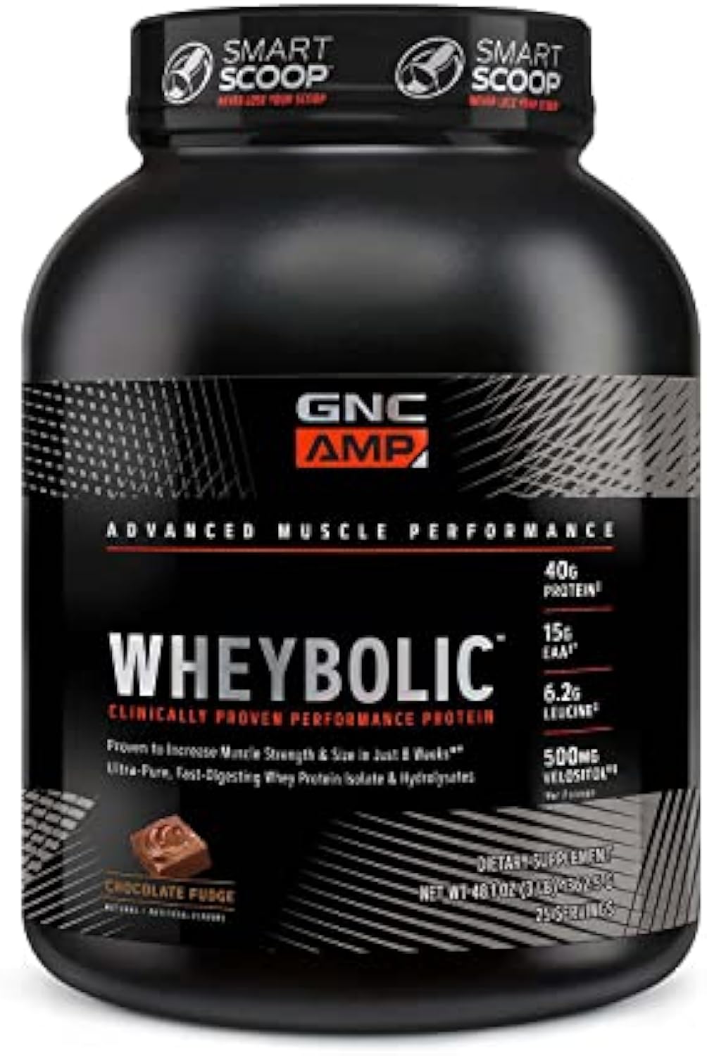 GNC AMP Wheybolic Whey Protein Powder Isolate with BCAA| Targeted Muscle Building and Workout Support Formula | Gluten Free | Chocolate Fudge | 25 Servings