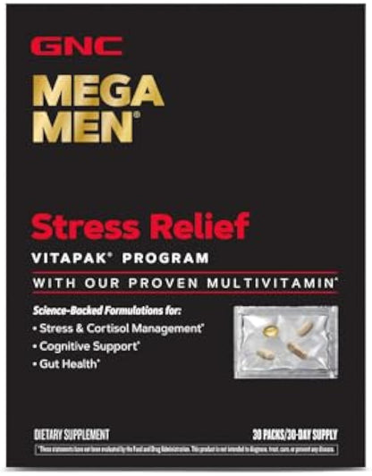 GNC Mega Men Stress Relief Vitapak, Stress & Cortisol Management, 30 Count