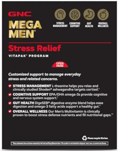 GNC Mega Men Stress Relief Vitapak, Stress & Cortisol Management, 30 Count