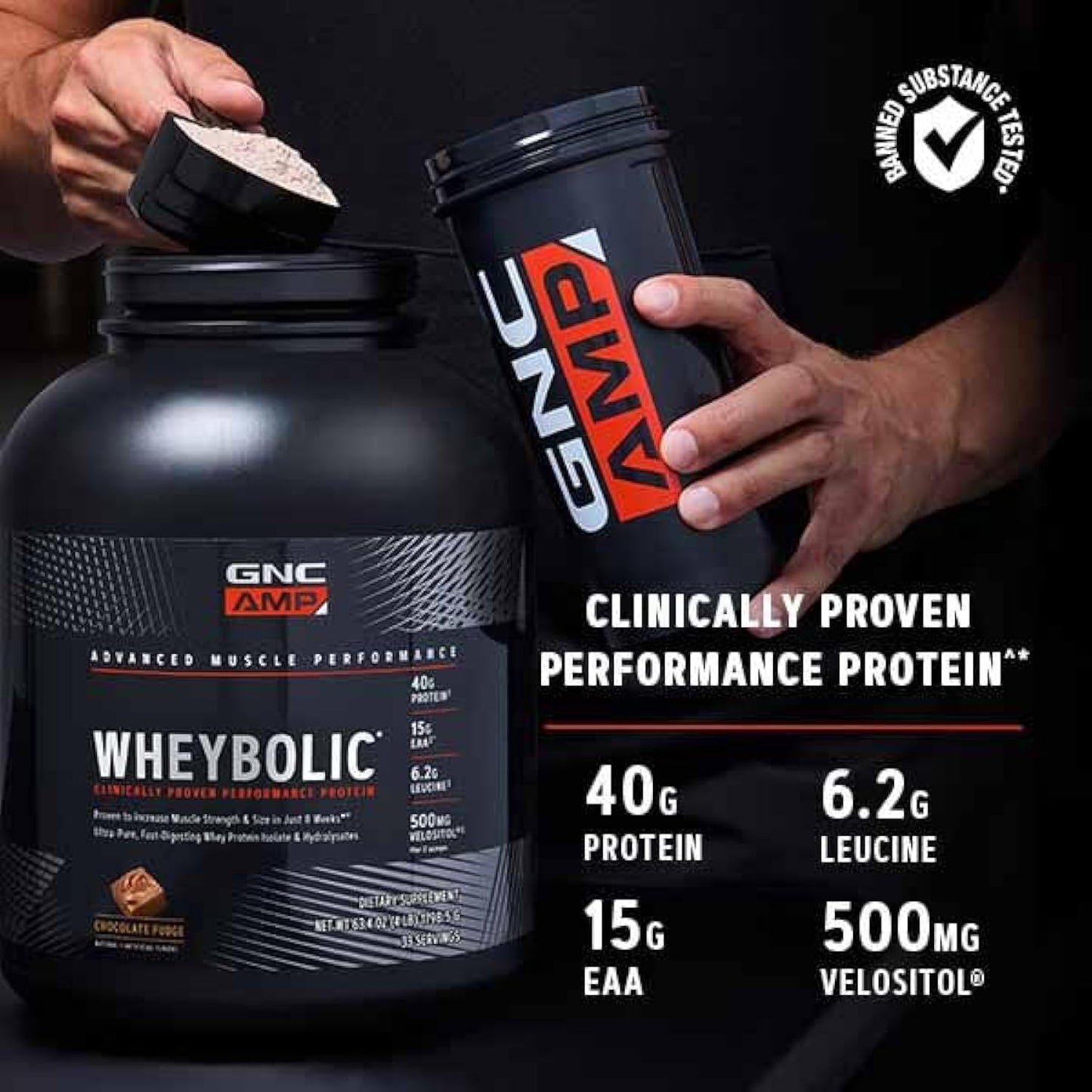 GNC AMP Wheybolic Whey Protein Powder Isolate with BCAA| Targeted Muscle Building and Workout Support Formula | Gluten Free | Chocolate Fudge | 25 Servings